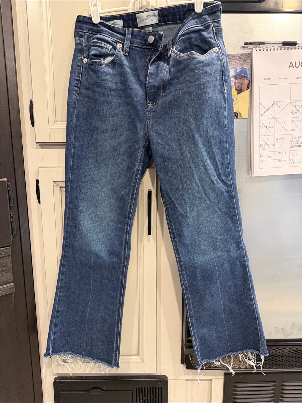 Universal Thread Women's Blue Straight Crop Jeans with Raw Hem